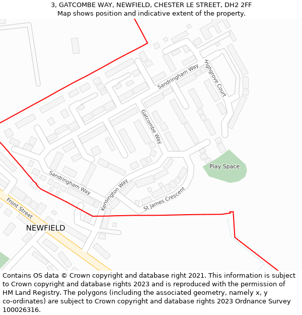3, GATCOMBE WAY, NEWFIELD, CHESTER LE STREET, DH2 2FF: Location map and indicative extent of plot