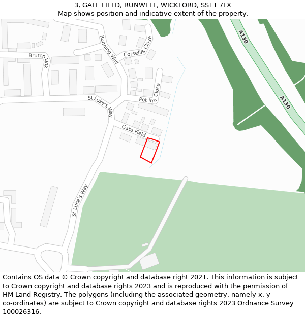 3, GATE FIELD, RUNWELL, WICKFORD, SS11 7FX: Location map and indicative extent of plot