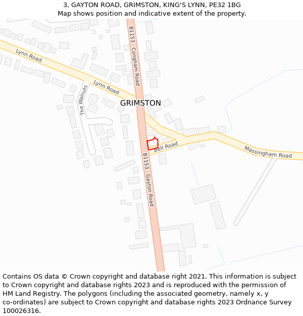 3, GAYTON ROAD, GRIMSTON, KING'S LYNN, PE32 1BG: Location map and indicative extent of plot