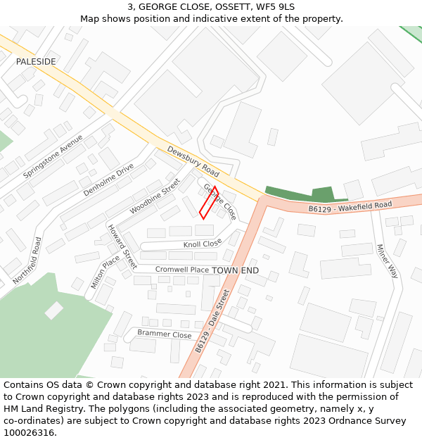 3, GEORGE CLOSE, OSSETT, WF5 9LS: Location map and indicative extent of plot