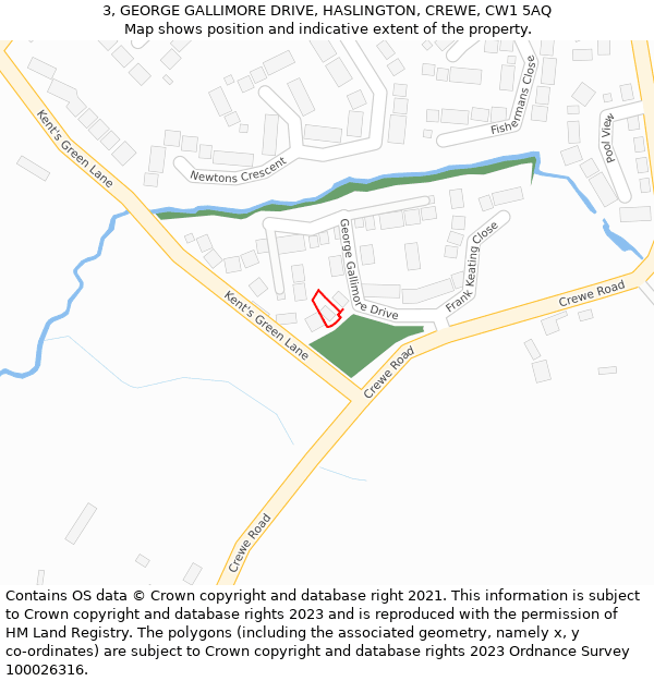 3, GEORGE GALLIMORE DRIVE, HASLINGTON, CREWE, CW1 5AQ: Location map and indicative extent of plot