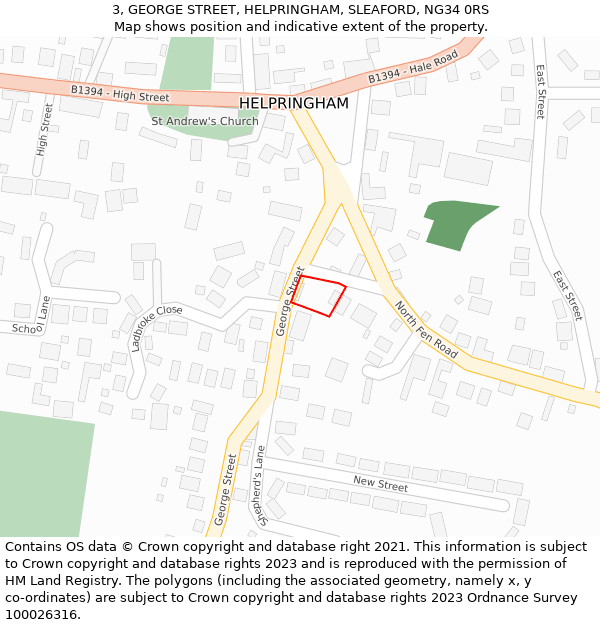 3, GEORGE STREET, HELPRINGHAM, SLEAFORD, NG34 0RS: Location map and indicative extent of plot