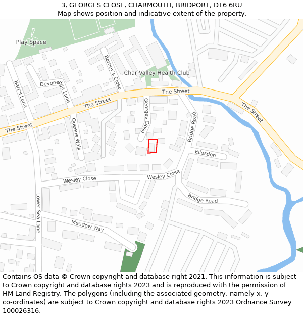 3, GEORGES CLOSE, CHARMOUTH, BRIDPORT, DT6 6RU: Location map and indicative extent of plot