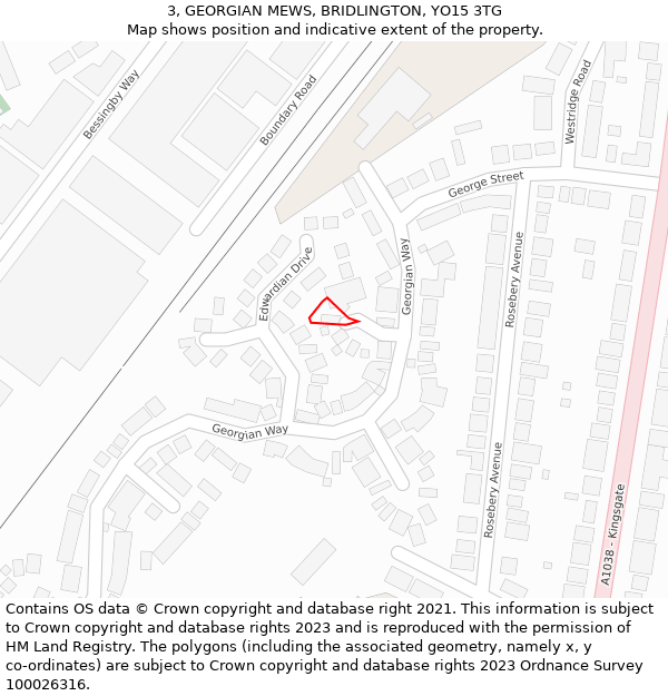 3, GEORGIAN MEWS, BRIDLINGTON, YO15 3TG: Location map and indicative extent of plot