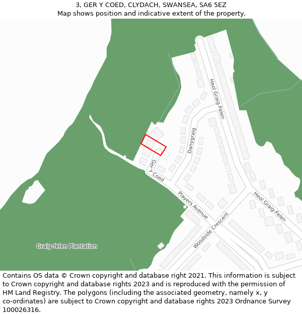 3, GER Y COED, CLYDACH, SWANSEA, SA6 5EZ: Location map and indicative extent of plot