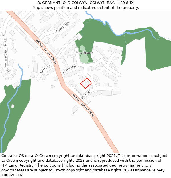 3, GERNANT, OLD COLWYN, COLWYN BAY, LL29 8UX: Location map and indicative extent of plot