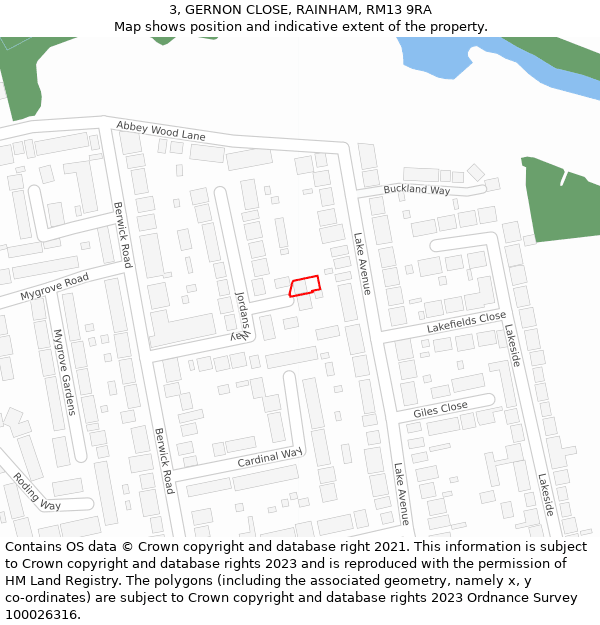 3, GERNON CLOSE, RAINHAM, RM13 9RA: Location map and indicative extent of plot