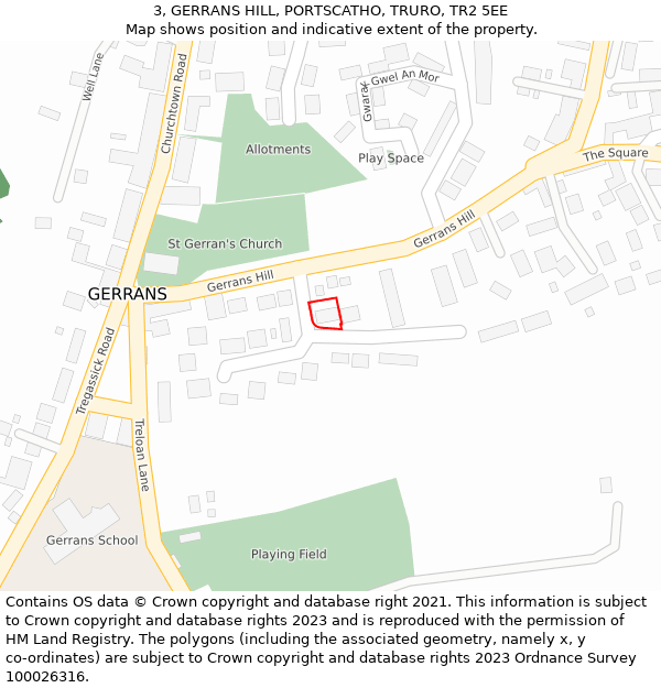 3, GERRANS HILL, PORTSCATHO, TRURO, TR2 5EE: Location map and indicative extent of plot