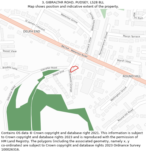 3, GIBRALTAR ROAD, PUDSEY, LS28 8LL: Location map and indicative extent of plot