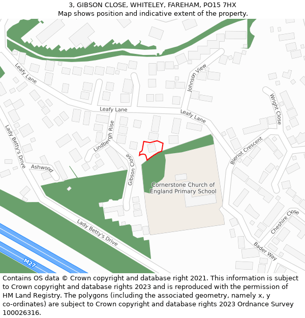 3, GIBSON CLOSE, WHITELEY, FAREHAM, PO15 7HX: Location map and indicative extent of plot