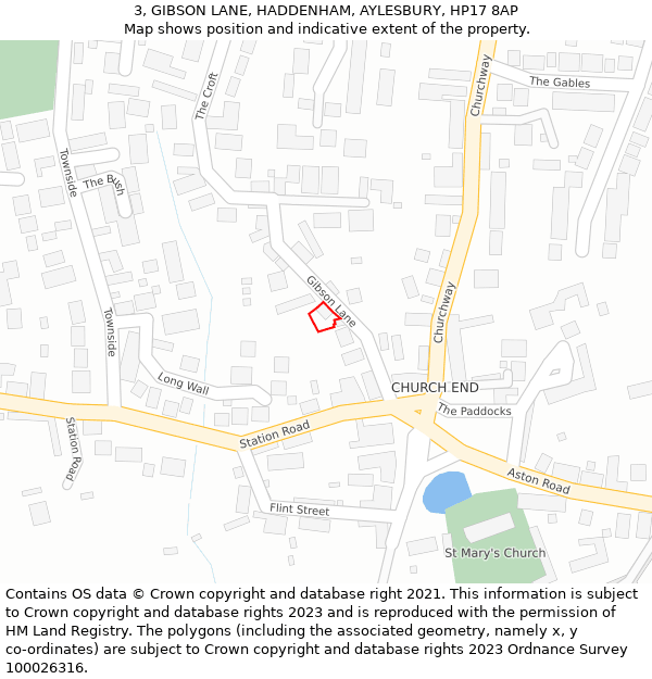 3, GIBSON LANE, HADDENHAM, AYLESBURY, HP17 8AP: Location map and indicative extent of plot