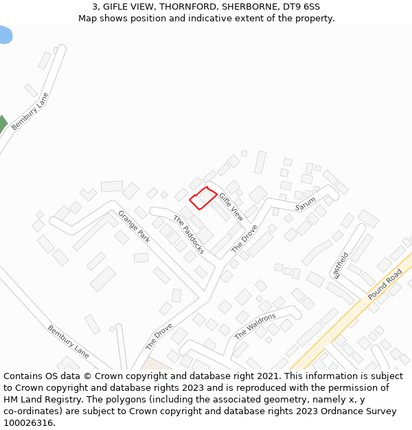 3, GIFLE VIEW, THORNFORD, SHERBORNE, DT9 6SS: Location map and indicative extent of plot