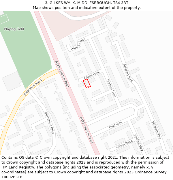 3, GILKES WALK, MIDDLESBROUGH, TS4 3RT: Location map and indicative extent of plot