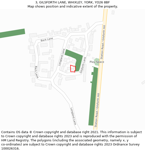 3, GILSFORTH LANE, WHIXLEY, YORK, YO26 8BF: Location map and indicative extent of plot