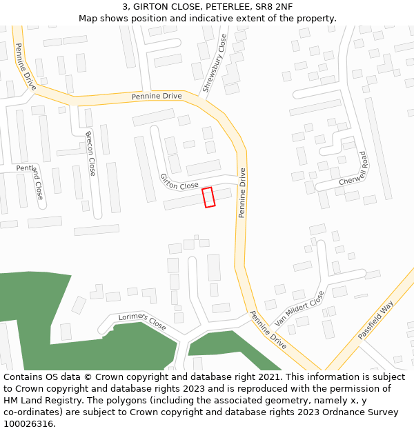 3, GIRTON CLOSE, PETERLEE, SR8 2NF: Location map and indicative extent of plot