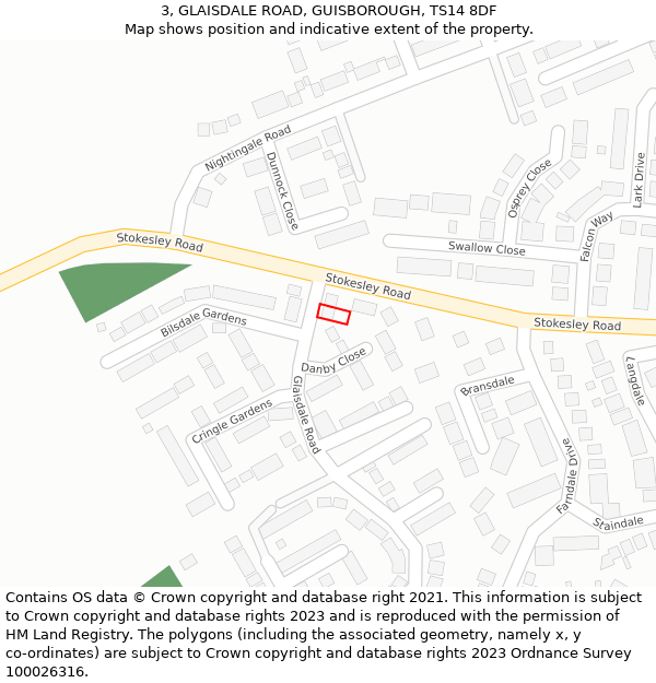 3, GLAISDALE ROAD, GUISBOROUGH, TS14 8DF: Location map and indicative extent of plot