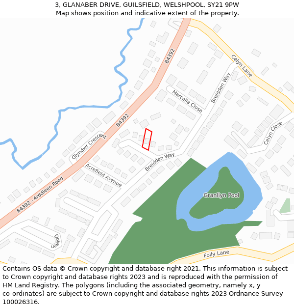 3, GLANABER DRIVE, GUILSFIELD, WELSHPOOL, SY21 9PW: Location map and indicative extent of plot