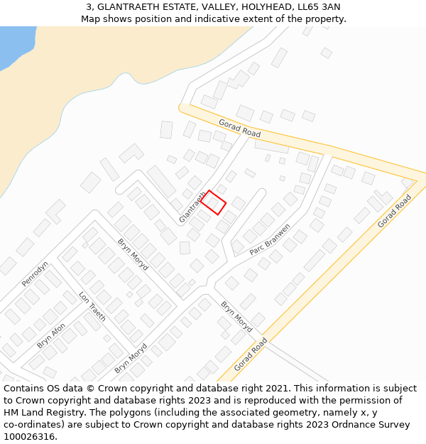 3, GLANTRAETH ESTATE, VALLEY, HOLYHEAD, LL65 3AN: Location map and indicative extent of plot