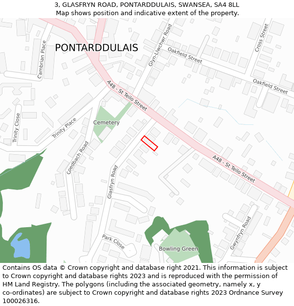 3, GLASFRYN ROAD, PONTARDDULAIS, SWANSEA, SA4 8LL: Location map and indicative extent of plot