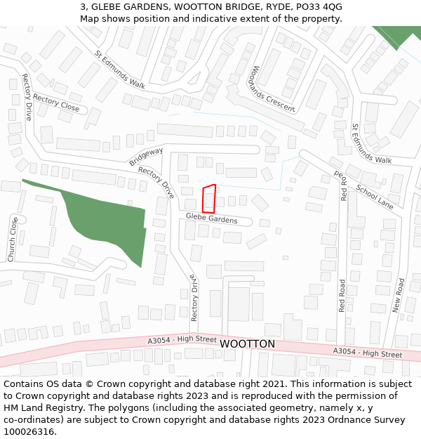 3, GLEBE GARDENS, WOOTTON BRIDGE, RYDE, PO33 4QG: Location map and indicative extent of plot