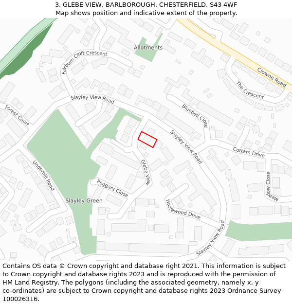 3, GLEBE VIEW, BARLBOROUGH, CHESTERFIELD, S43 4WF: Location map and indicative extent of plot