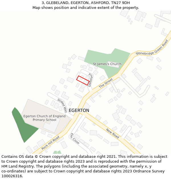 3, GLEBELAND, EGERTON, ASHFORD, TN27 9DH: Location map and indicative extent of plot