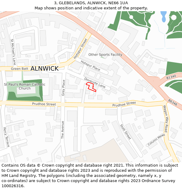 3, GLEBELANDS, ALNWICK, NE66 1UA: Location map and indicative extent of plot