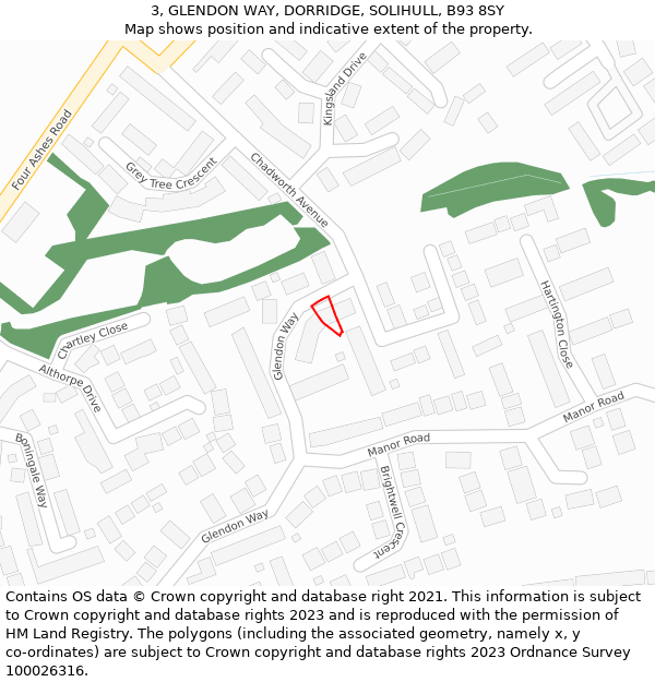 3, GLENDON WAY, DORRIDGE, SOLIHULL, B93 8SY: Location map and indicative extent of plot