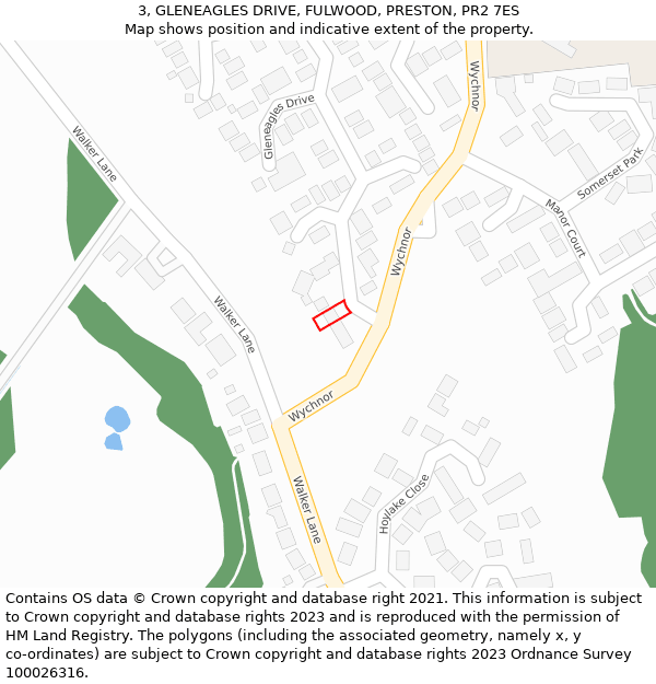 3, GLENEAGLES DRIVE, FULWOOD, PRESTON, PR2 7ES: Location map and indicative extent of plot