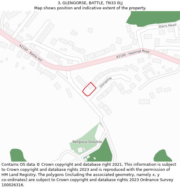 3, GLENGORSE, BATTLE, TN33 0LJ: Location map and indicative extent of plot