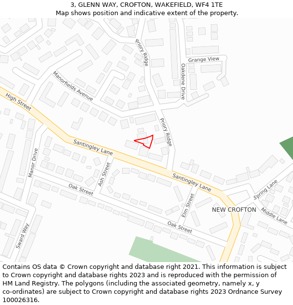 3, GLENN WAY, CROFTON, WAKEFIELD, WF4 1TE: Location map and indicative extent of plot