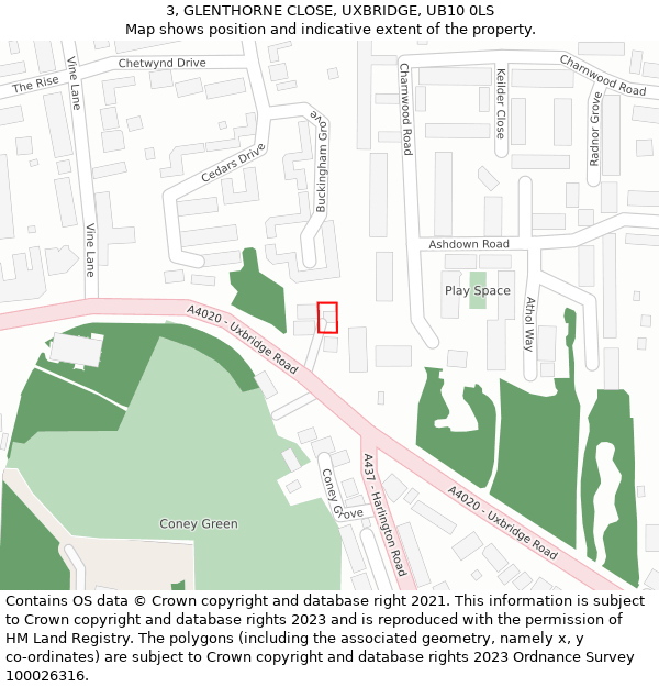 3, GLENTHORNE CLOSE, UXBRIDGE, UB10 0LS: Location map and indicative extent of plot