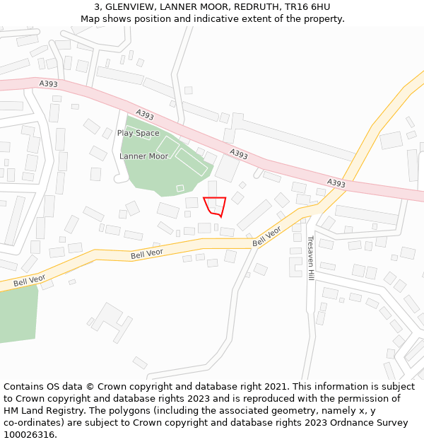 3, GLENVIEW, LANNER MOOR, REDRUTH, TR16 6HU: Location map and indicative extent of plot