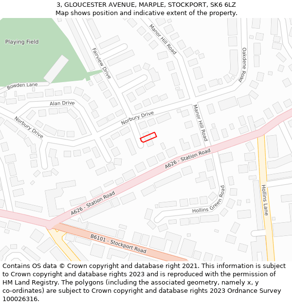 3, GLOUCESTER AVENUE, MARPLE, STOCKPORT, SK6 6LZ: Location map and indicative extent of plot
