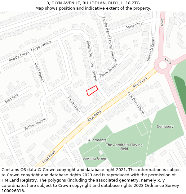 3, GLYN AVENUE, RHUDDLAN, RHYL, LL18 2TG: Location map and indicative extent of plot