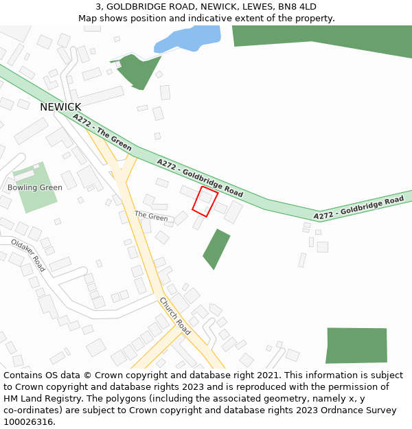3, GOLDBRIDGE ROAD, NEWICK, LEWES, BN8 4LD: Location map and indicative extent of plot