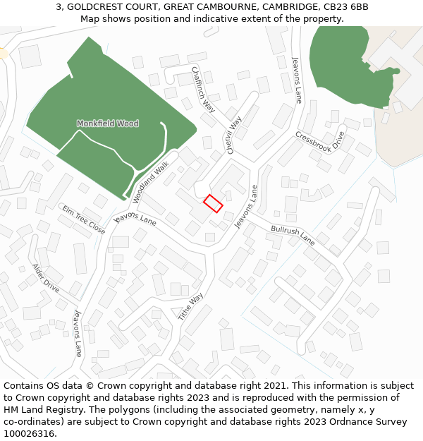 3, GOLDCREST COURT, GREAT CAMBOURNE, CAMBRIDGE, CB23 6BB: Location map and indicative extent of plot