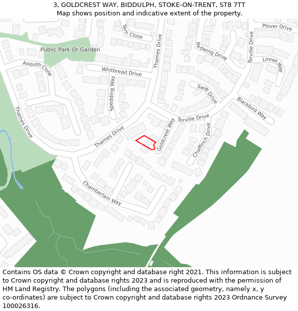 3, GOLDCREST WAY, BIDDULPH, STOKE-ON-TRENT, ST8 7TT: Location map and indicative extent of plot