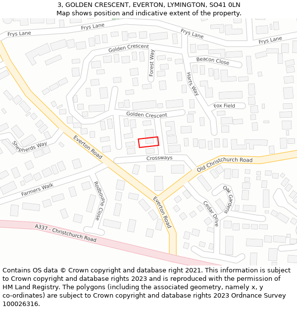 3, GOLDEN CRESCENT, EVERTON, LYMINGTON, SO41 0LN: Location map and indicative extent of plot