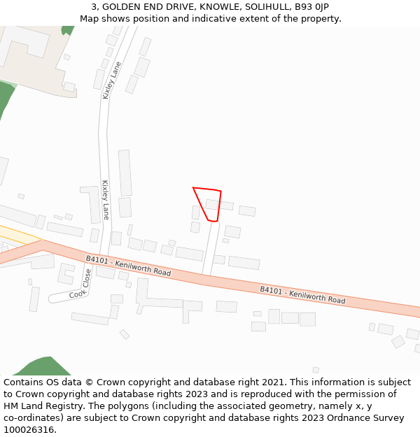 3, GOLDEN END DRIVE, KNOWLE, SOLIHULL, B93 0JP: Location map and indicative extent of plot