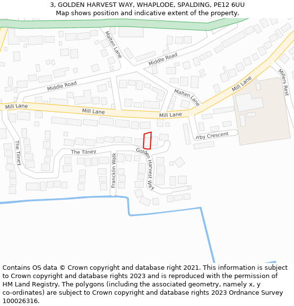 3, GOLDEN HARVEST WAY, WHAPLODE, SPALDING, PE12 6UU: Location map and indicative extent of plot