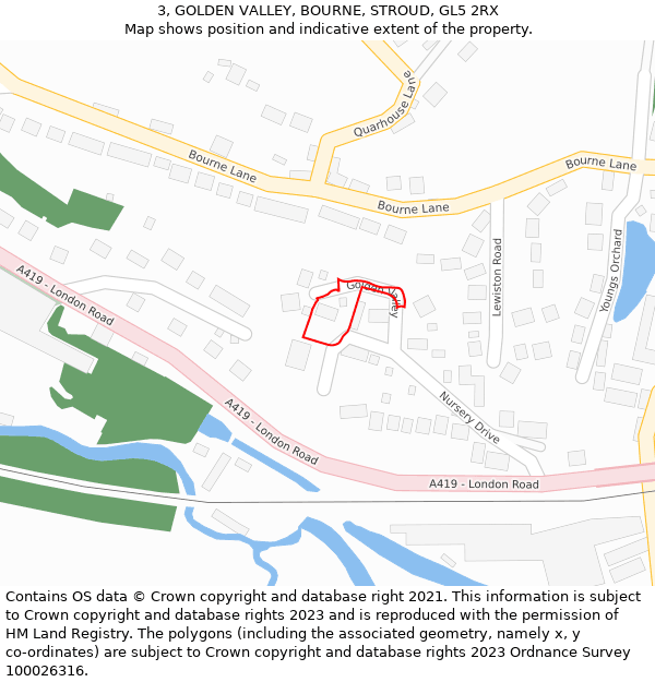 3, GOLDEN VALLEY, BOURNE, STROUD, GL5 2RX: Location map and indicative extent of plot