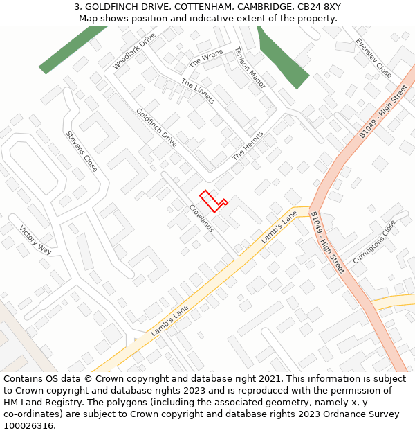 3, GOLDFINCH DRIVE, COTTENHAM, CAMBRIDGE, CB24 8XY: Location map and indicative extent of plot