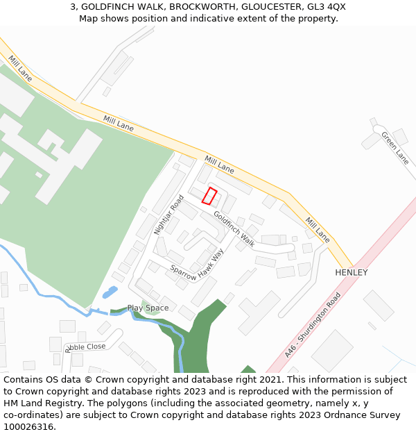 3, GOLDFINCH WALK, BROCKWORTH, GLOUCESTER, GL3 4QX: Location map and indicative extent of plot