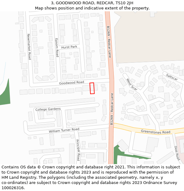 3, GOODWOOD ROAD, REDCAR, TS10 2JH: Location map and indicative extent of plot