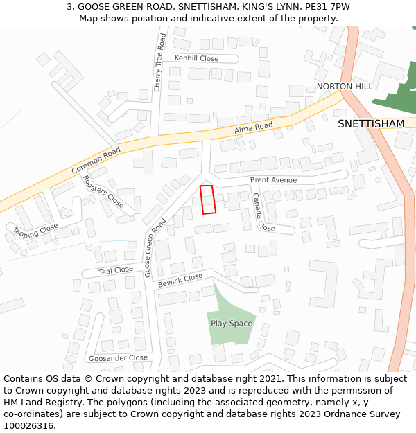 3, GOOSE GREEN ROAD, SNETTISHAM, KING'S LYNN, PE31 7PW: Location map and indicative extent of plot