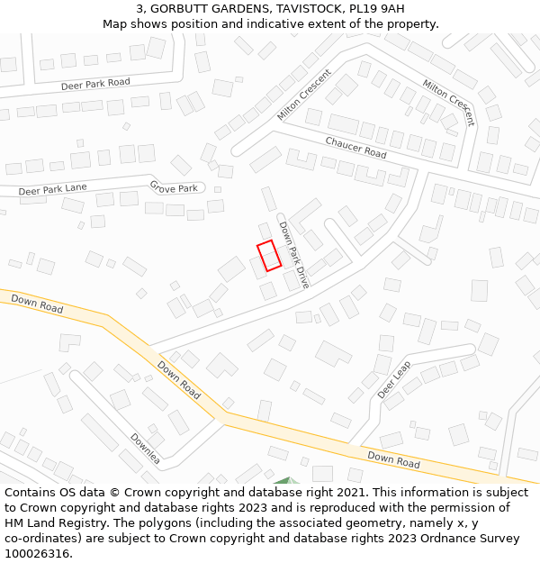 3, GORBUTT GARDENS, TAVISTOCK, PL19 9AH: Location map and indicative extent of plot