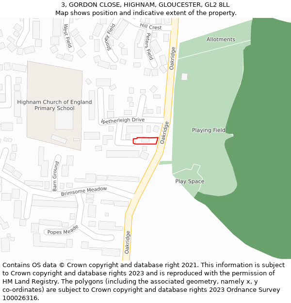 3, GORDON CLOSE, HIGHNAM, GLOUCESTER, GL2 8LL: Location map and indicative extent of plot