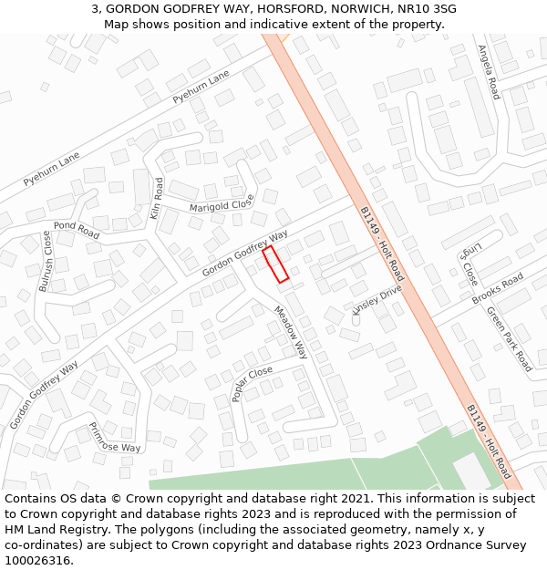 3, GORDON GODFREY WAY, HORSFORD, NORWICH, NR10 3SG: Location map and indicative extent of plot