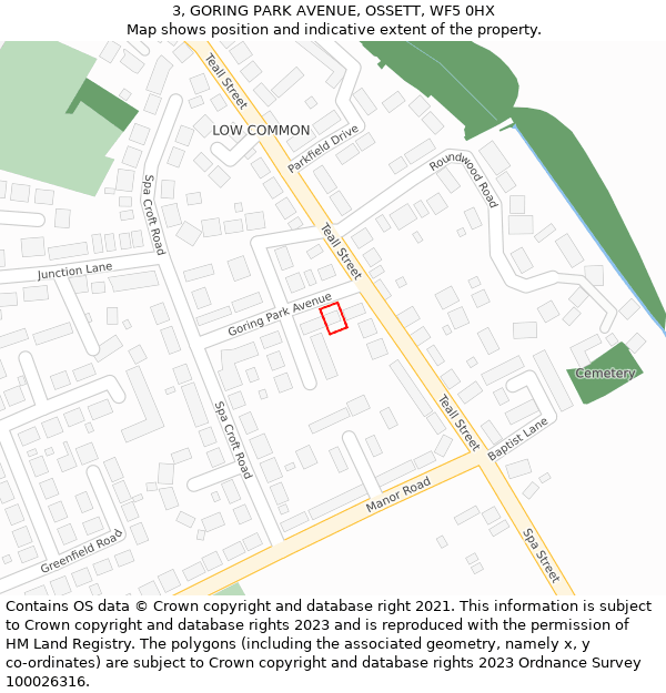 3, GORING PARK AVENUE, OSSETT, WF5 0HX: Location map and indicative extent of plot